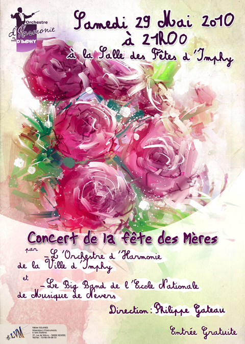 Affiche du concert de la Fête des Mères 2010 par l'Orchestre d'Harmonie de la Ville d'Imphy